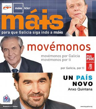 Banners publicitarios dos tres candidatos en 2005